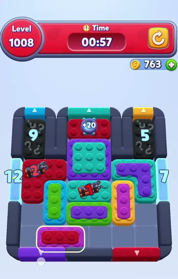 Уровень 1008 Color Block Jam: Поле с петардами и льдом