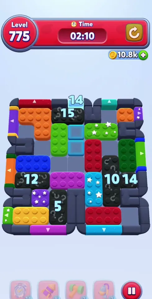 Уровень 775 Color Block Jam: Поле с черными блоками и льдом