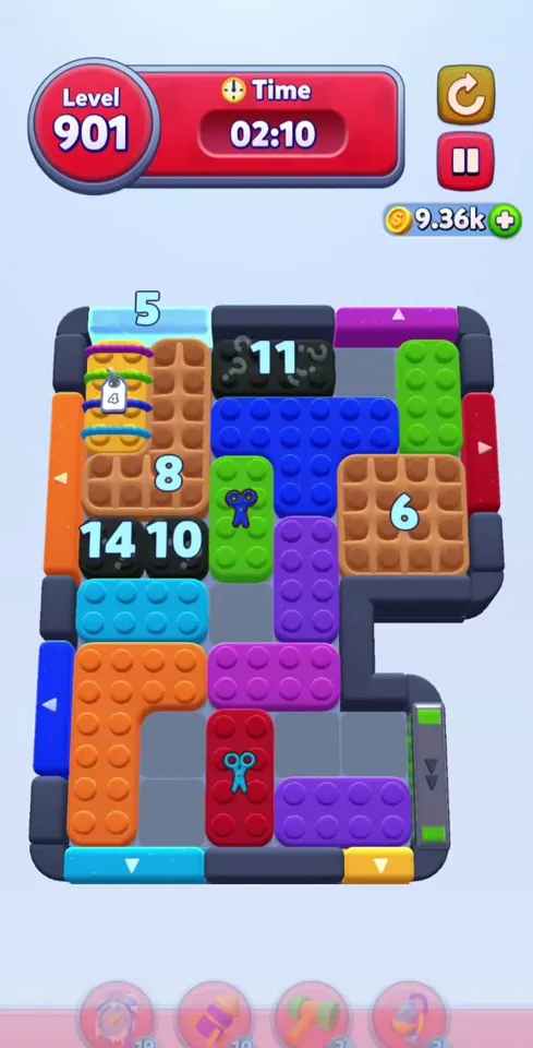 Уровень 901 Color Block Jam: Поле с ящиками и льдом на двери