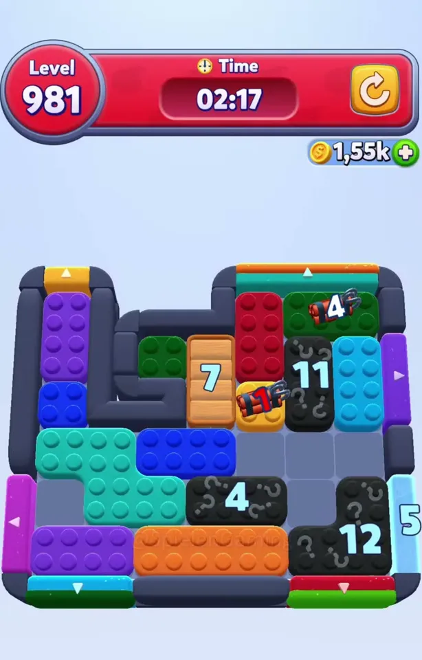 Уровень 981 Color Block Jam: Поле с ящиком и льдом на двери
